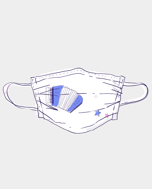 Stoffmaske Instrumente Blau Männer, Frauen und Kinder